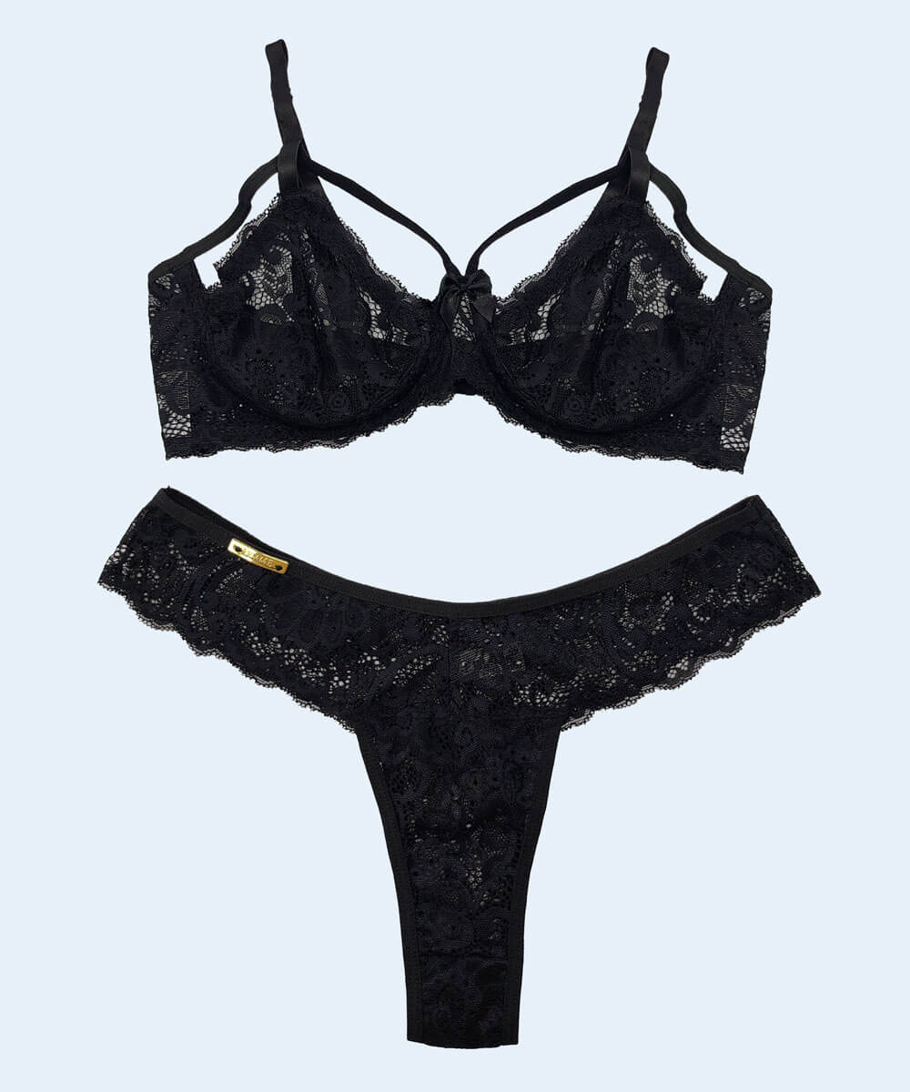 Conjunto de Renda Strappy sem Bojo e com Aro - FEMME FATALLE