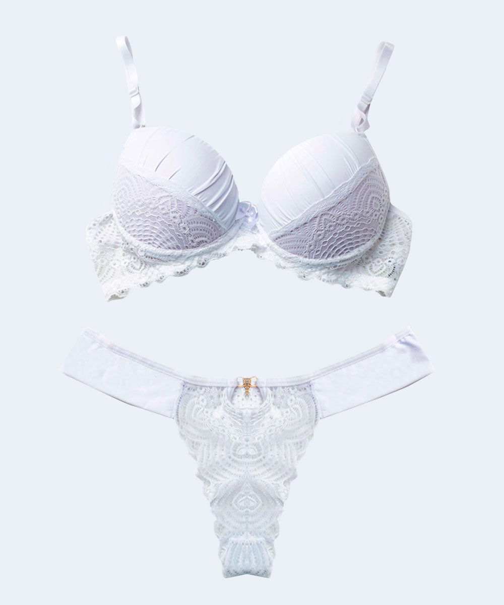 Conjunto de Renda com Microfibra Calcinha Lateral Dupla Fio Dental - FEMME FATALLE