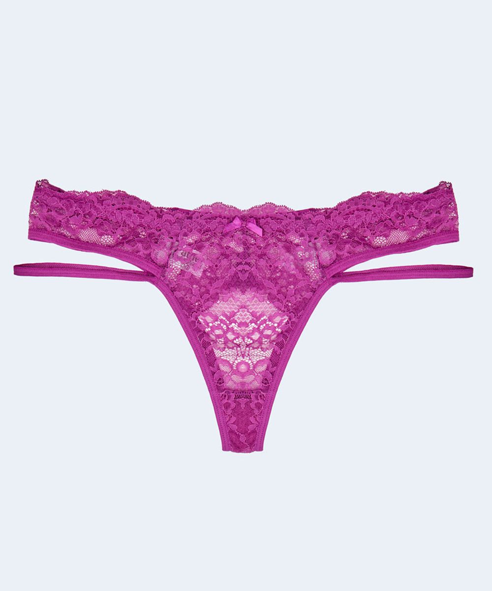 Calcinha Tanga de Renda com Detalhe Tiras - PATNER