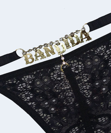 Calcinha String Renda Strass Bandida - MARYS LENE