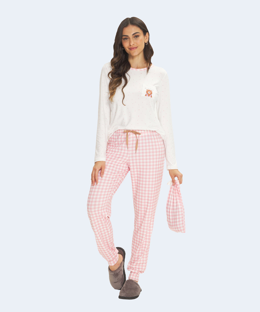 Pijama Peach Touch Estampado Poá - DANKA