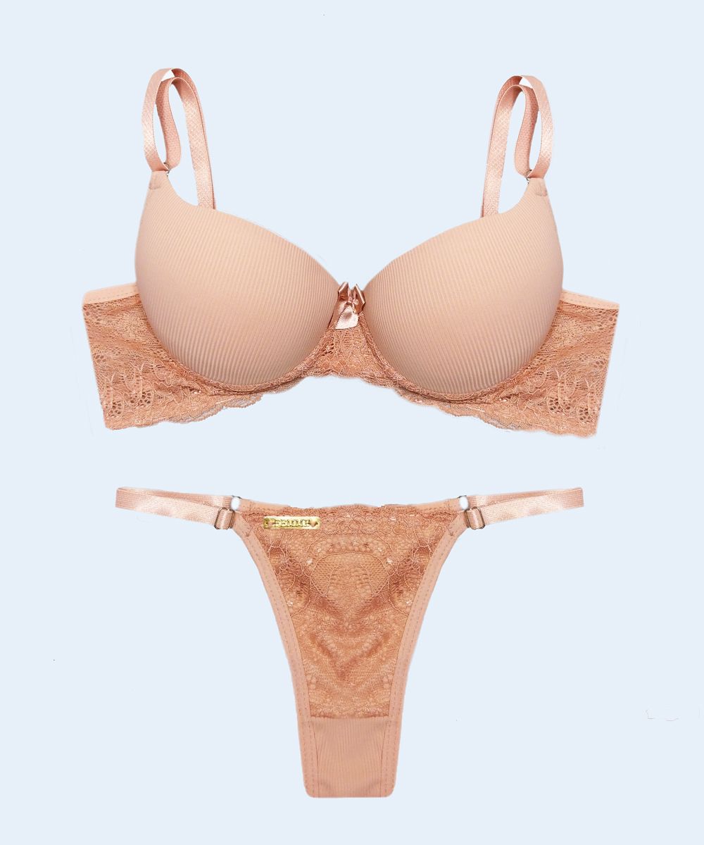 Conjunto Canelado com Renda String - FEMME FATALLE