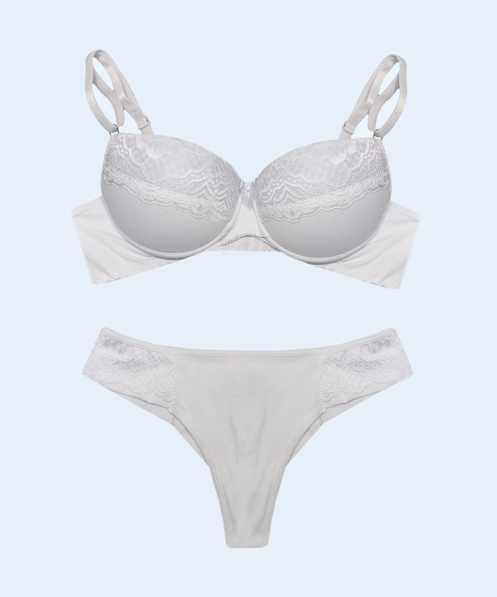 Conjunto Canelado com Renda Biquini Fio Duplo - FEMME FATALLE