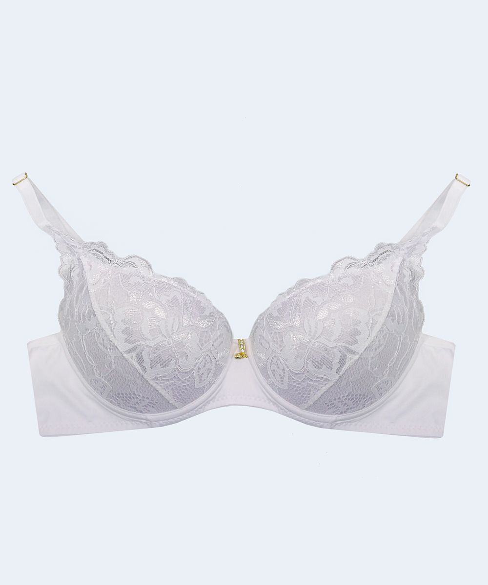 Sutiã com bojo de Renda e Microfibra na Base e Biju - JACKIE LINGERIE