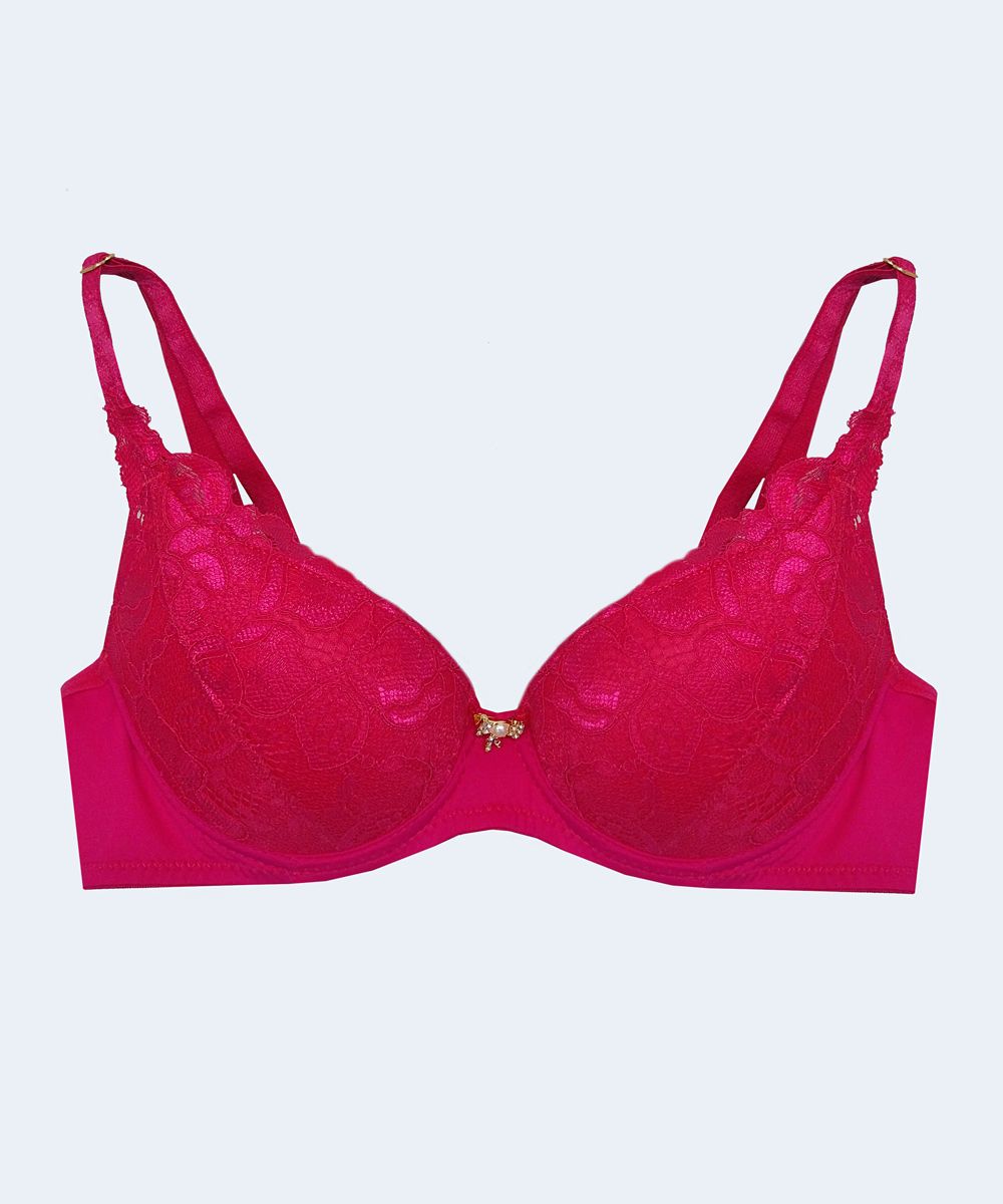 Sutiã com bojo de Renda e Microfibra na Base e Biju - JACKIE LINGERIE