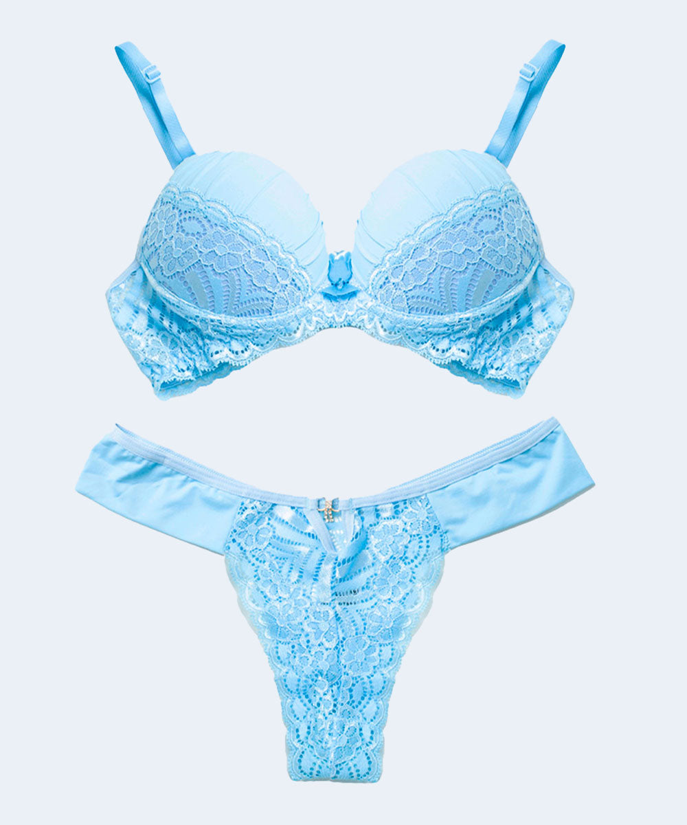 Conjunto de Renda com Microfibra Calcinha Lateral Dupla Fio Dental - FEMME FATALLE