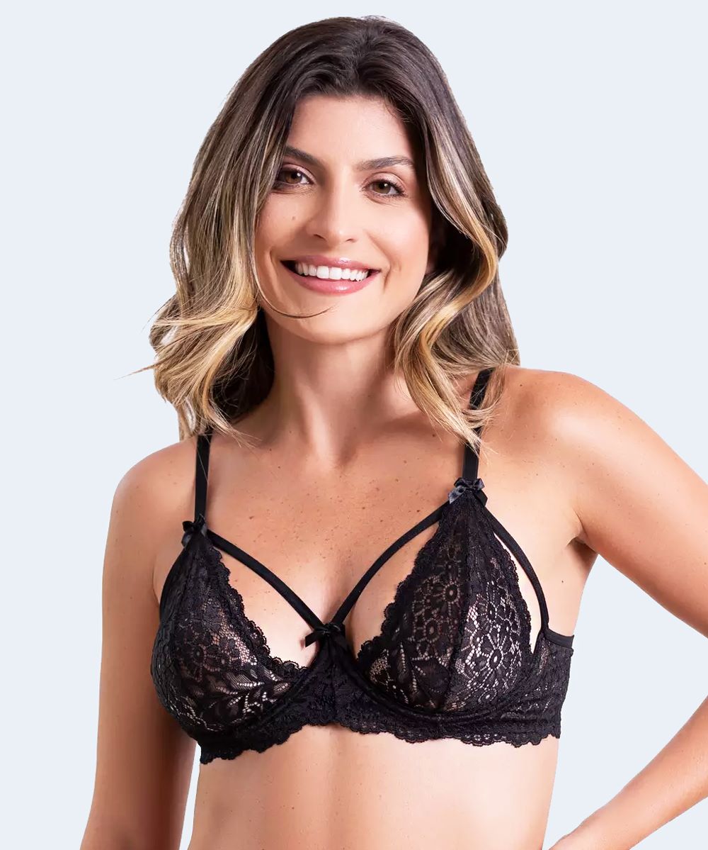 Sutiã de Renda Sem Bojo com Aro Detalhe Tiras - PATNER