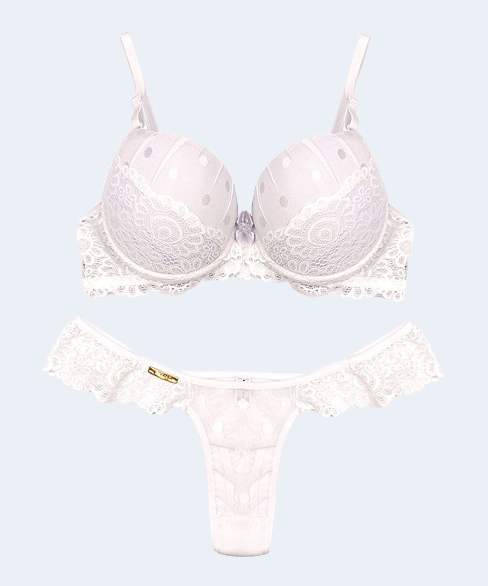Conjunto de Renda com Tule Poá Calcinha Fio - FEMME FATALLE