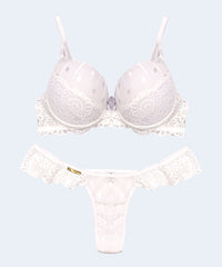 Conjunto de Renda com Tule Poá Calcinha Fio - FEMME FATALLE