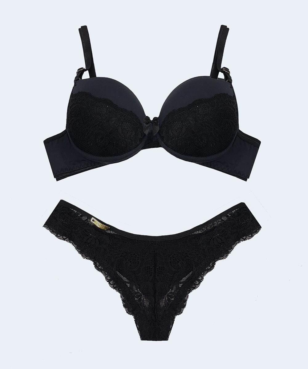 Conjunto de Microfibra com Detalhe de Renda Calcinha Fio Duplo - FEMME FATALLE