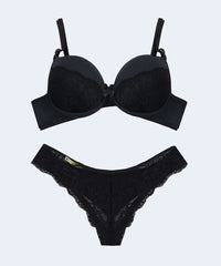 Conjunto de Microfibra com Detalhe de Renda Calcinha Fio Duplo - FEMME FATALLE