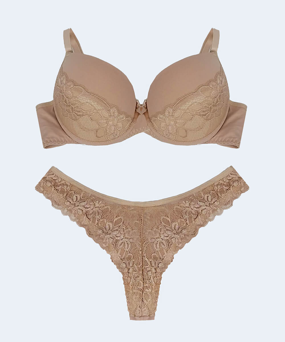 Conjunto de Microfibra com Detalhe de Renda Calcinha Fio Duplo - FEMME FATALLE