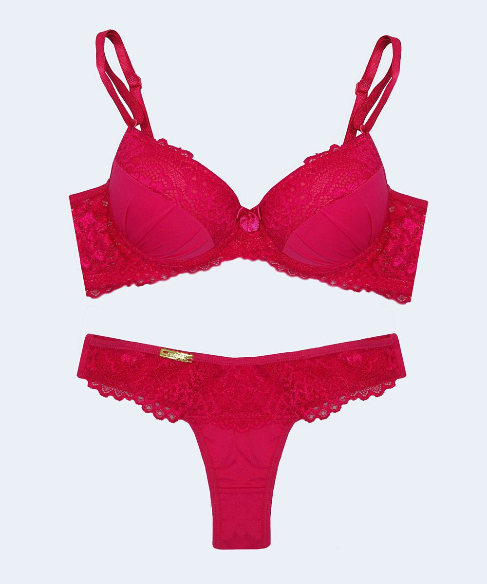 Conjunto de Microfibra com Detalhe de Renda Calcinha Fio - FEMME FATALLE