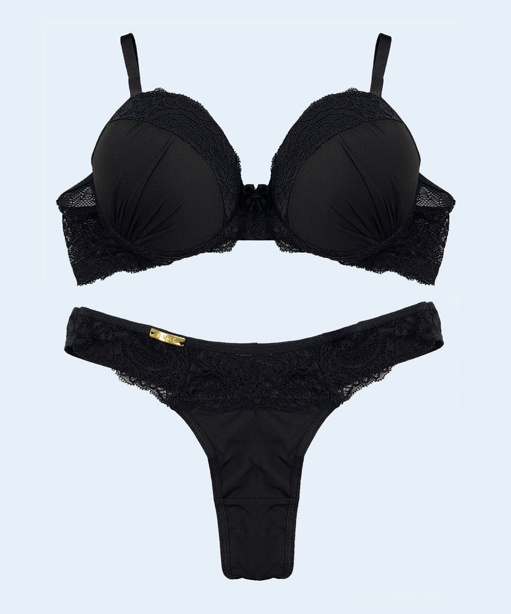 Conjunto de Microfibra com Detalhe de Renda Calcinha Fio - FEMME FATALLE