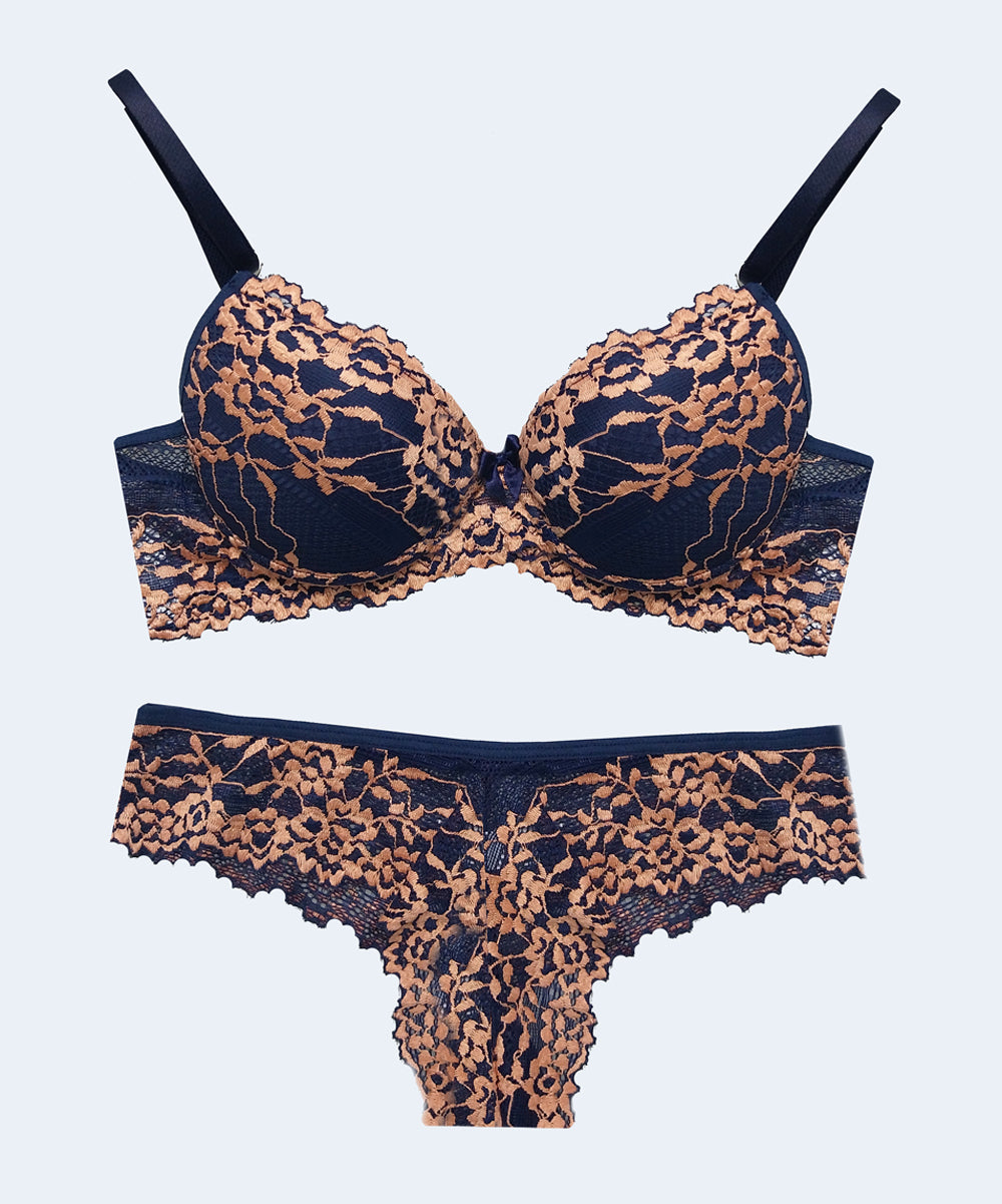 Conjunto de Renda Bicolor com Bojo- FEMME FATALLE