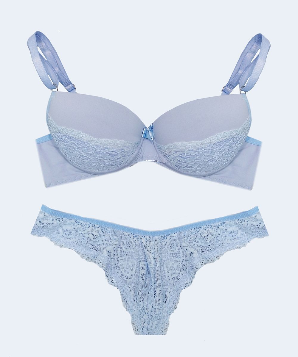 Conjunto de Microfibra com Detalhe de Renda Calcinha Fio Duplo - FEMME FATALLE