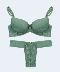 Conjunto de Renda com Microfibra Calcinha Lateral Dupla Fio Dental - FEMME FATALLE