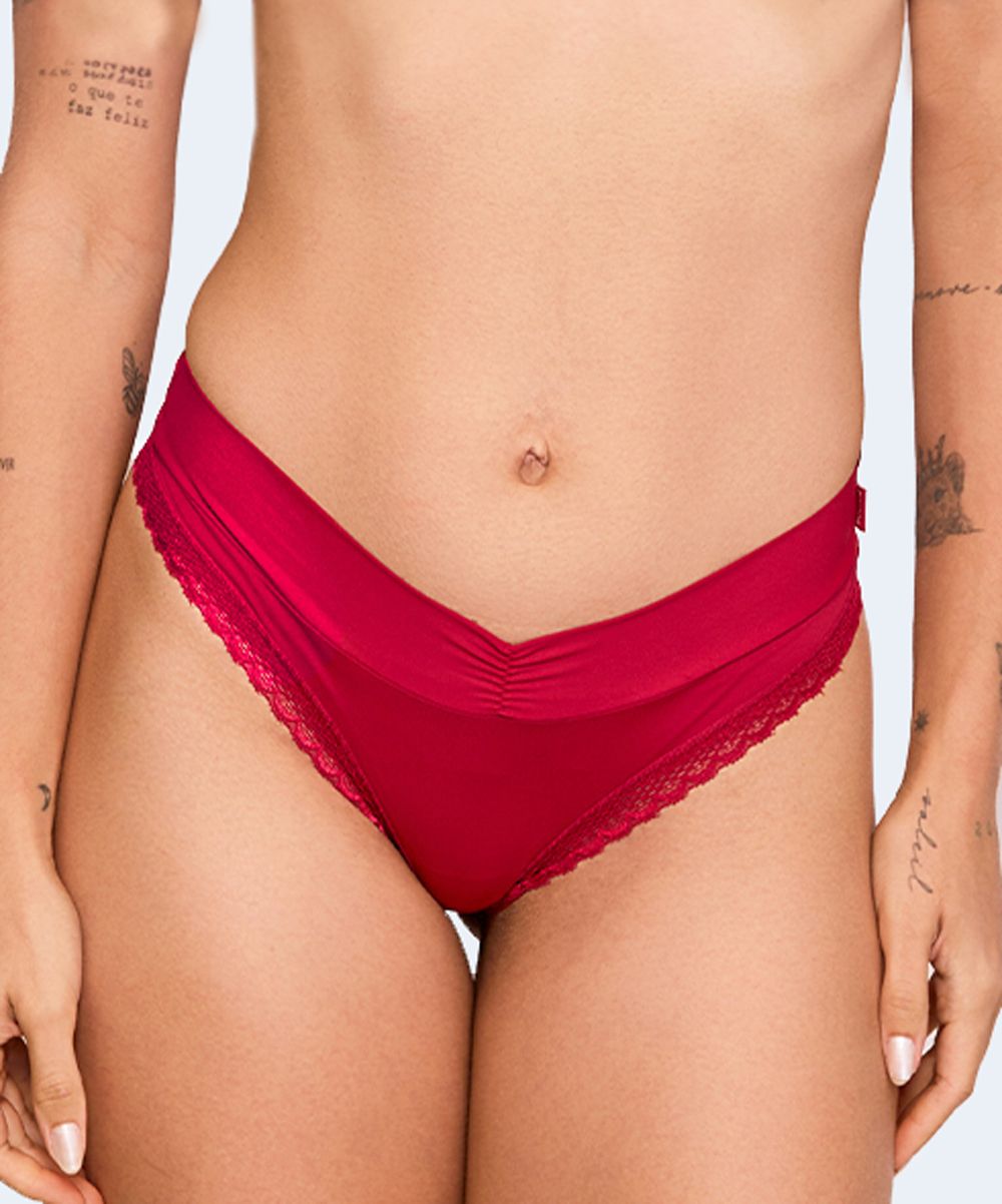 Calcinha Tanga Cavada Microfibra com Renda - NAYANE
