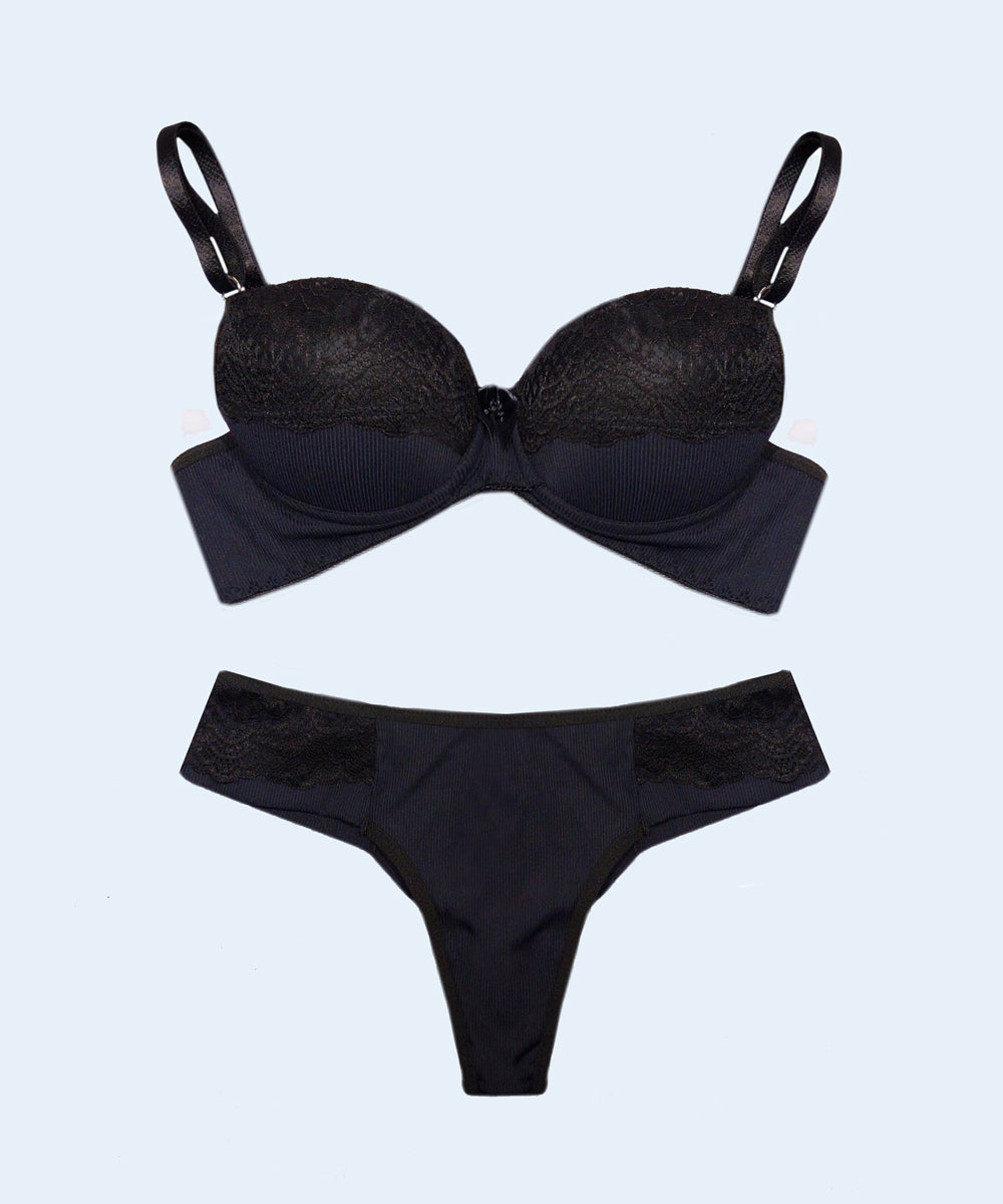 Conjunto Canelado com Renda Biquini Fio Duplo - FEMME FATALLE