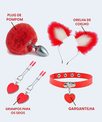 Kit - Rabo de Coelho com Tiara de Orelhas - Grampos para os seios em Metal e Gargantilha - SI - SEXY IMPORT