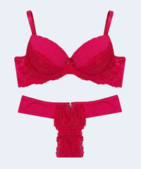 Conjunto de Renda com Microfibra Calcinha Lateral Dupla Fio Dental - FEMME FATALLE