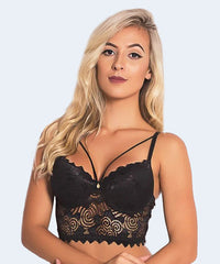 Sutiã Cropped de Renda com Bojo e Detalhe com Tira - JACKIE LINGERIE