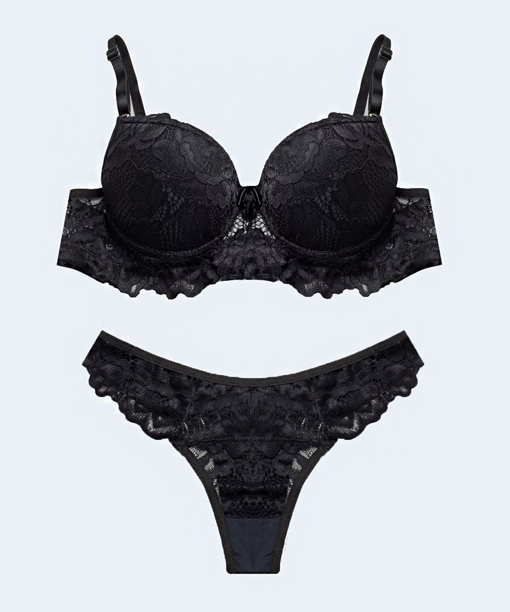 Conjunto de Renda Calcinha Fio Duplo com Microfibra - FEMME FATALLE