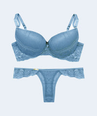 Conjunto de Renda com Tule Poá Calcinha Fio - FEMME FATALLE