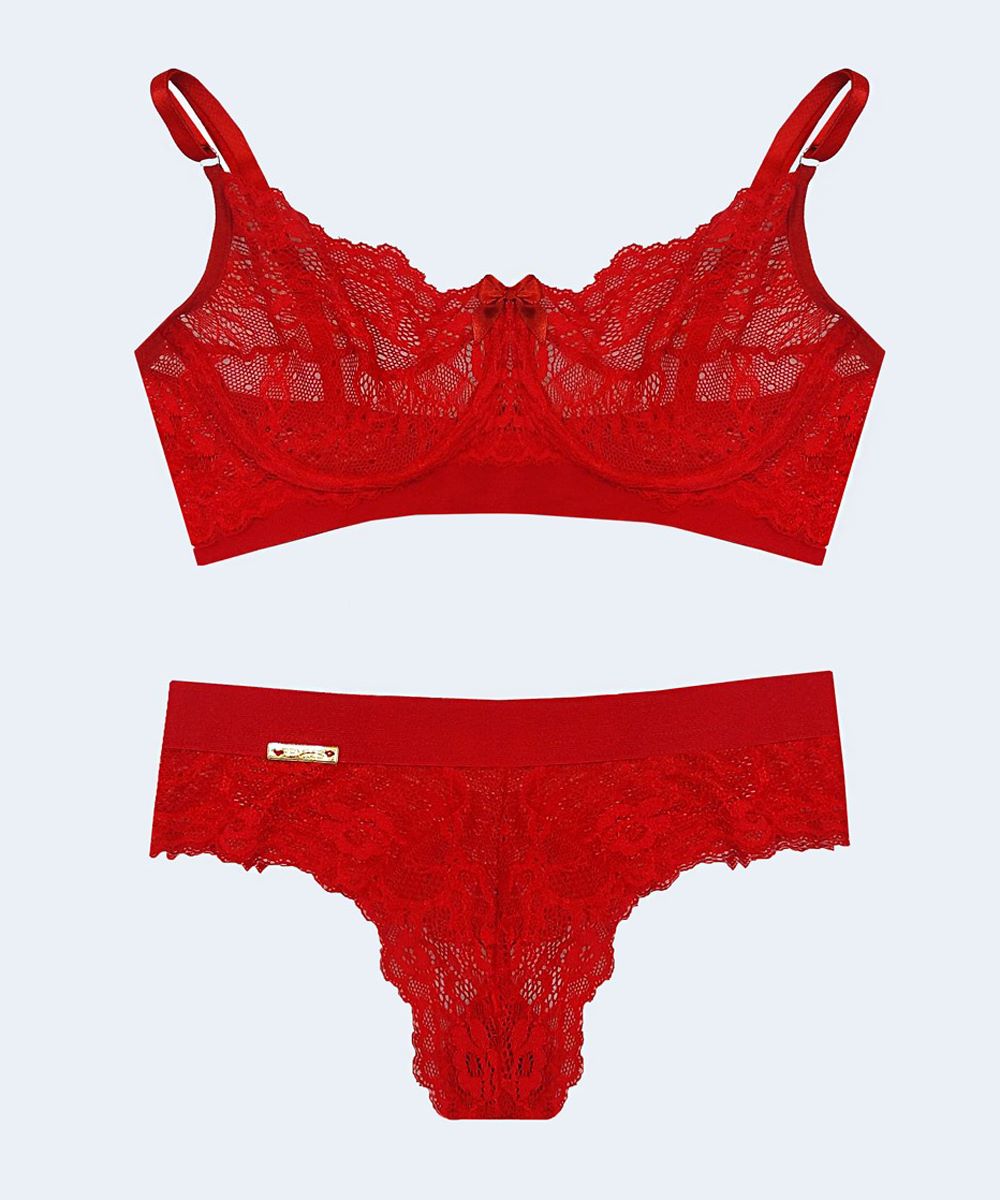 Conjunto de Renda Sem Bojo com Aro e Elástico - FEMME FATALLE