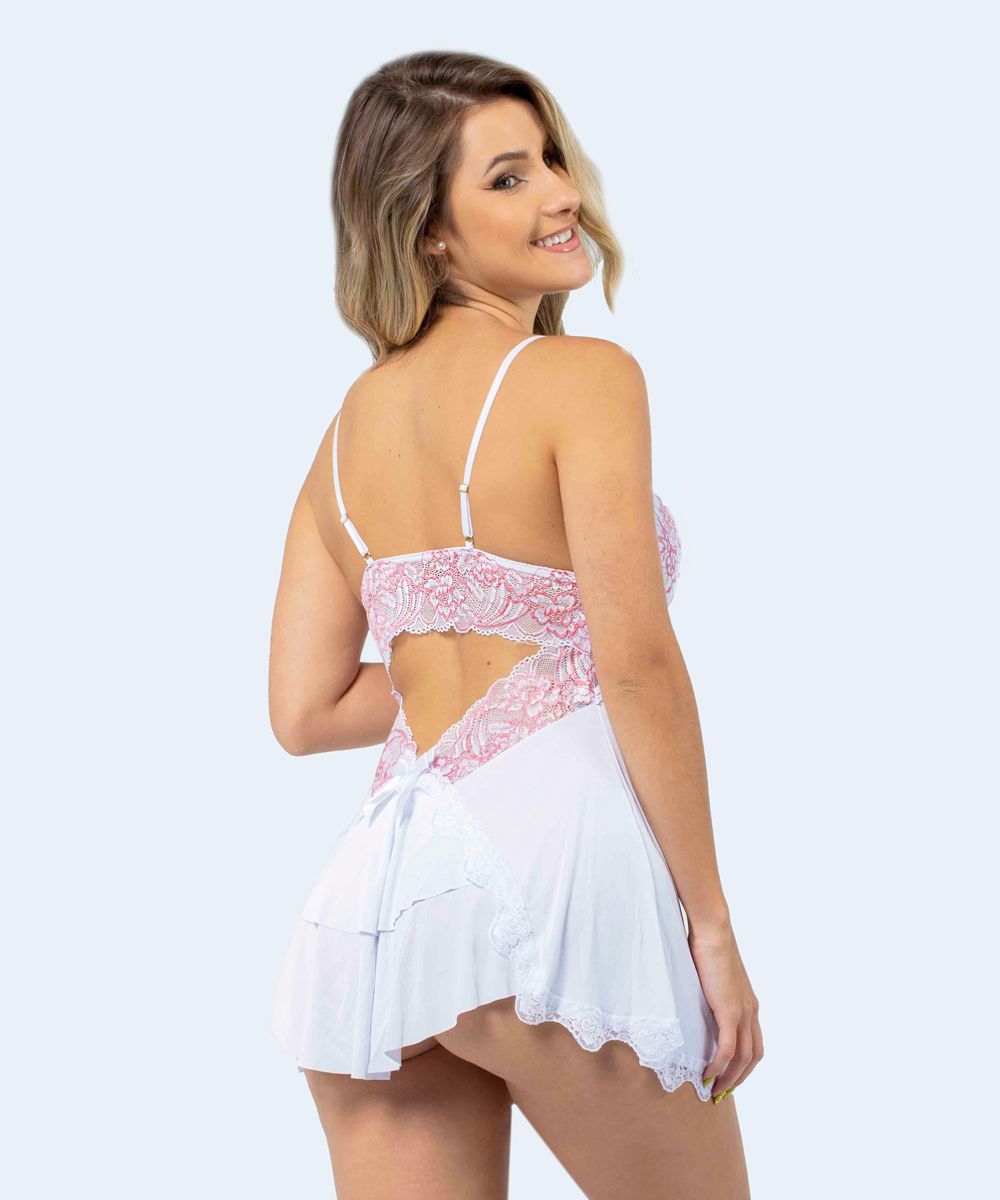 Camisola de Liganete com Renda Bicolor sem Bojo - SANTA PASSION NOITE