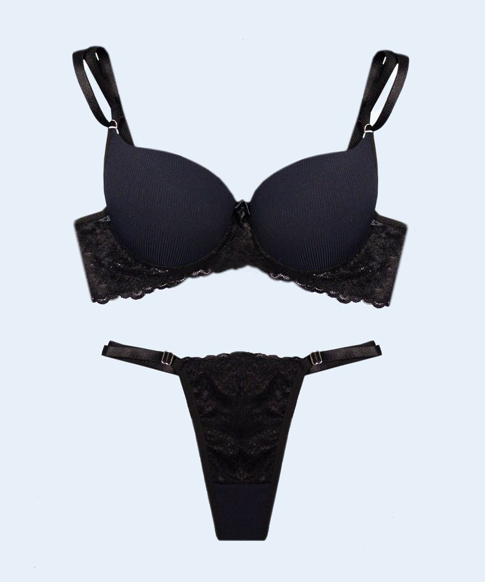 Conjunto Canelado com Renda String - FEMME FATALLE