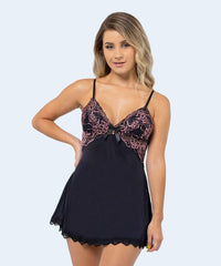 Camisola de Liganete com Renda Bicolor sem Bojo - SANTA PASSION NOITE