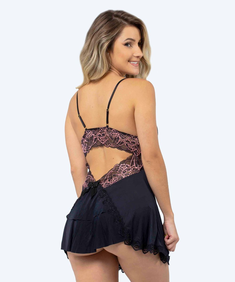 Camisola de Liganete com Renda Bicolor sem Bojo - SANTA PASSION NOITE