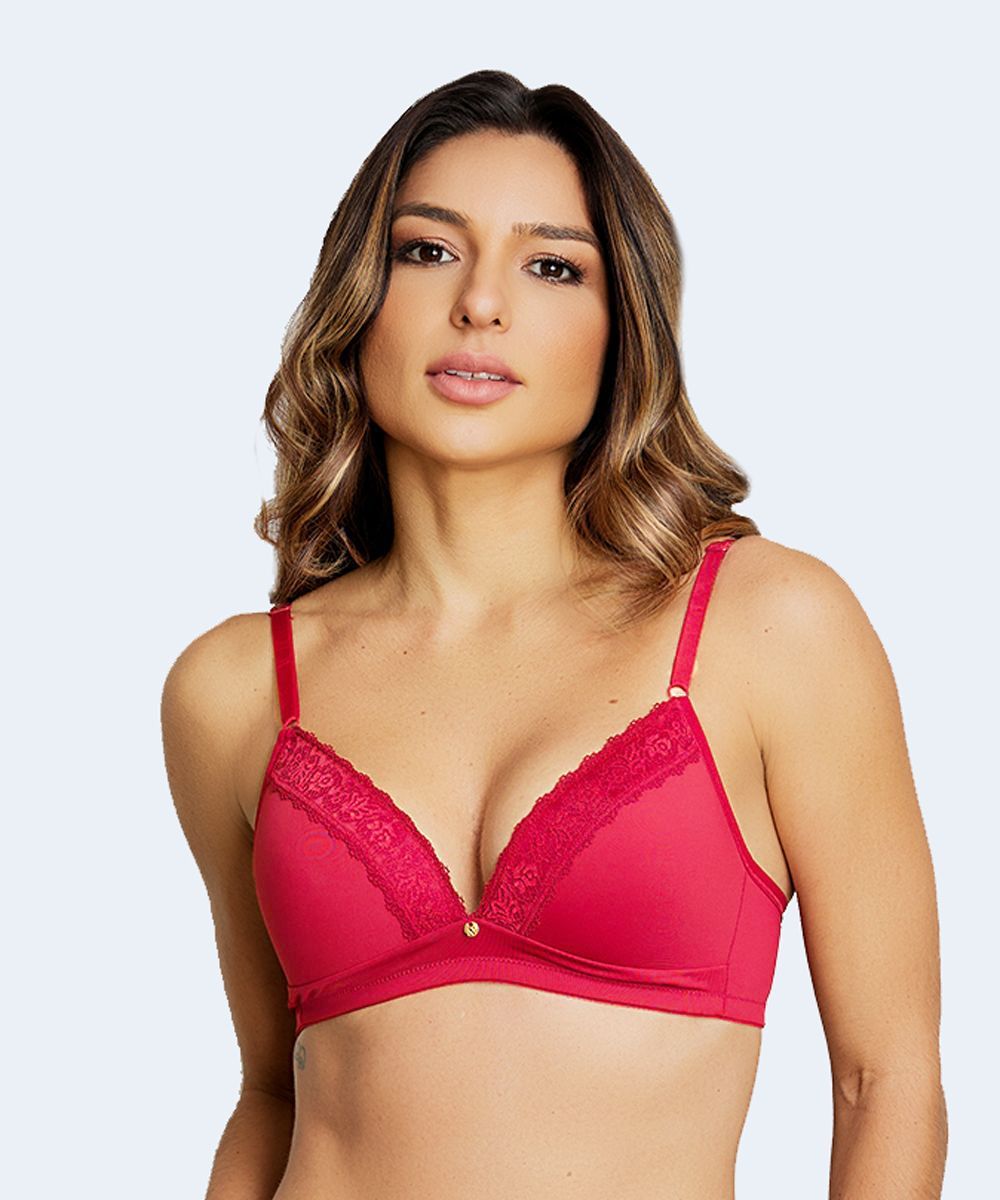 Sutiã Top Bojo Triangular sem Aro Microfibra com Renda Decote NAYANE