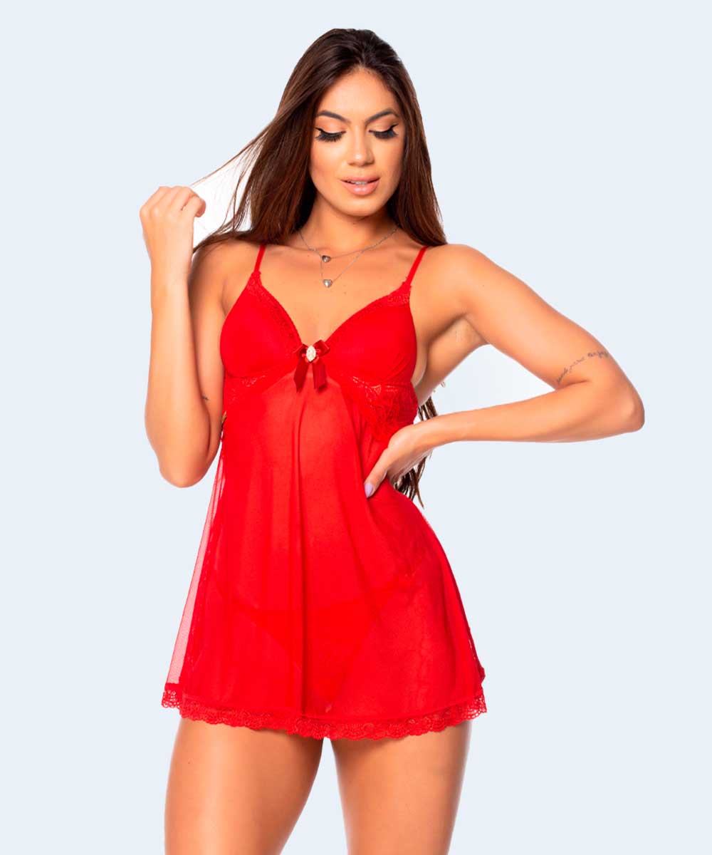 Camisola de Tule com Renda Bojo Triangular - SANTA PASSION NOITE
