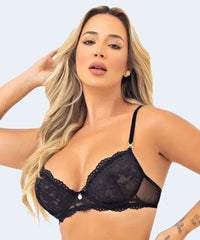 Sutiã de Renda com Detalhe de Tule sem Bojo e com Aro e Biju - JACKIE
