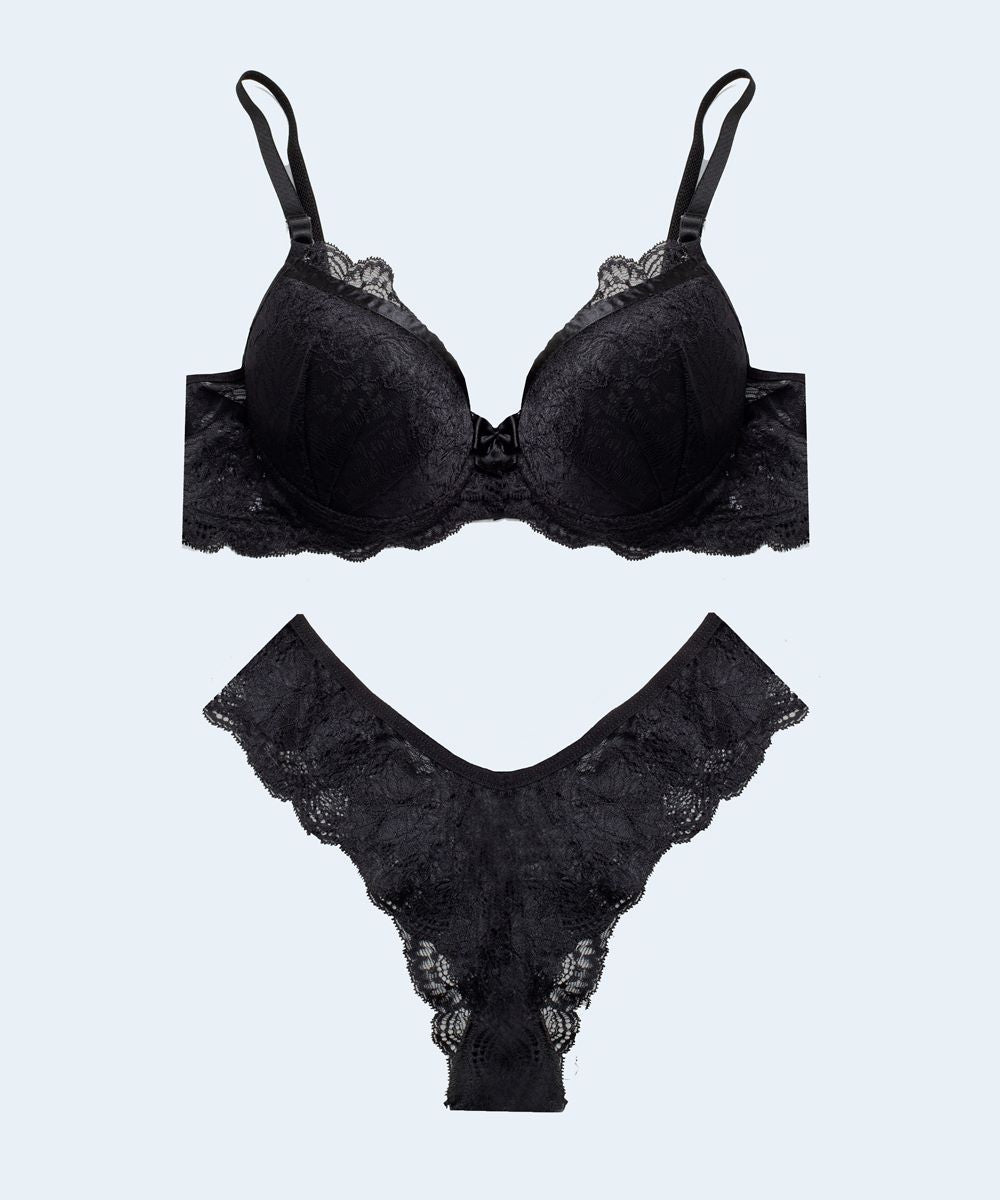 Conjunto de Renda com Cetim Calcinha Renda Fio Dental - FEMME FATALLE