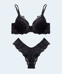Conjunto de Renda com Cetim Calcinha Renda Fio Dental - FEMME FATALLE
