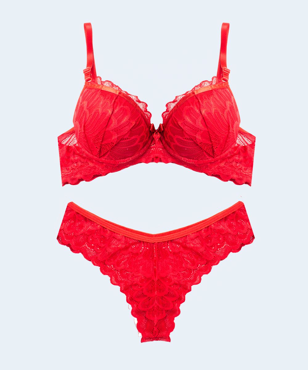 Conjunto de Renda com Cetim Calcinha Renda Fio Dental - FEMME FATALLE