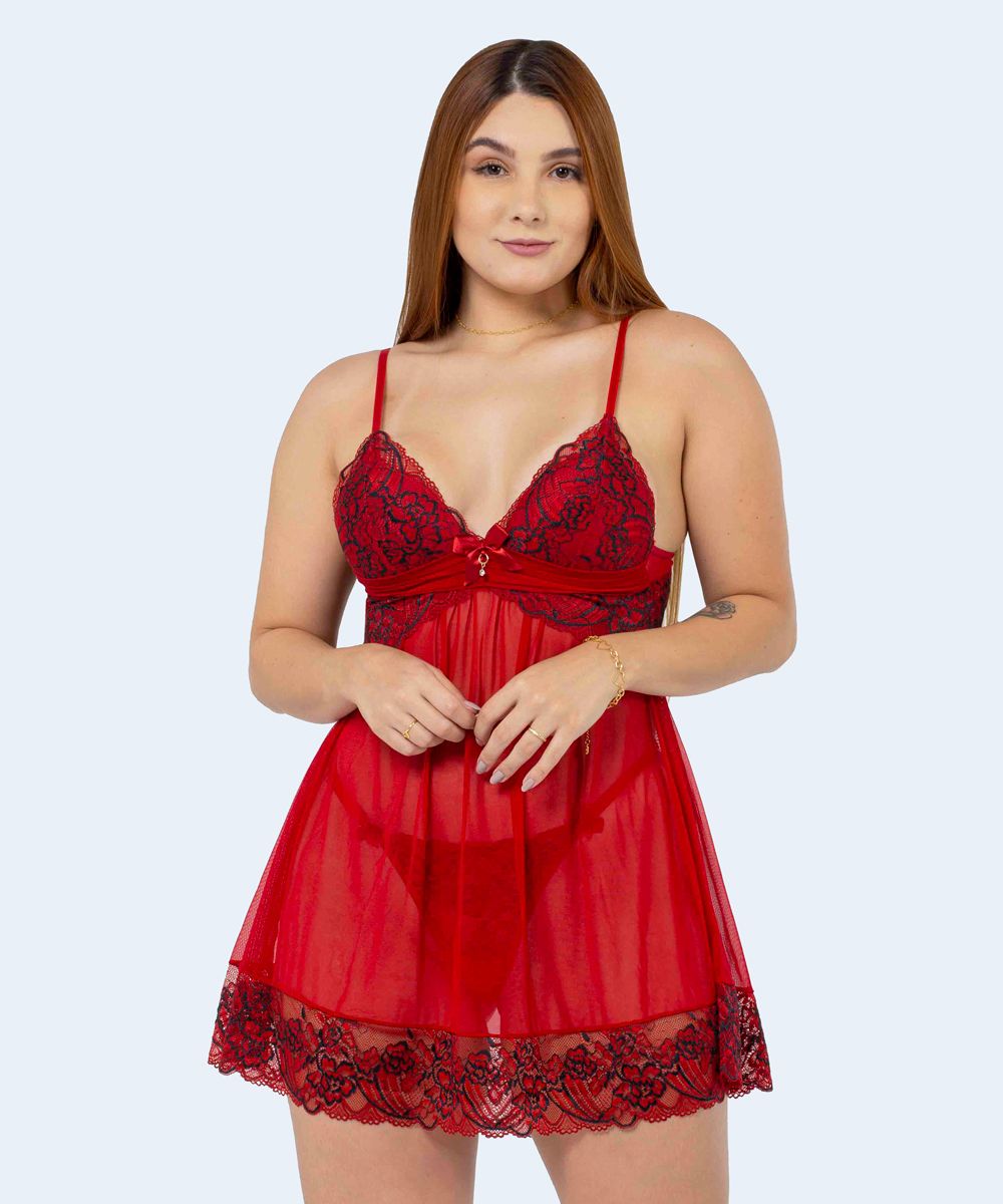 Camisola de Tule com Renda Bicolor - SANTA PASSION NOITE