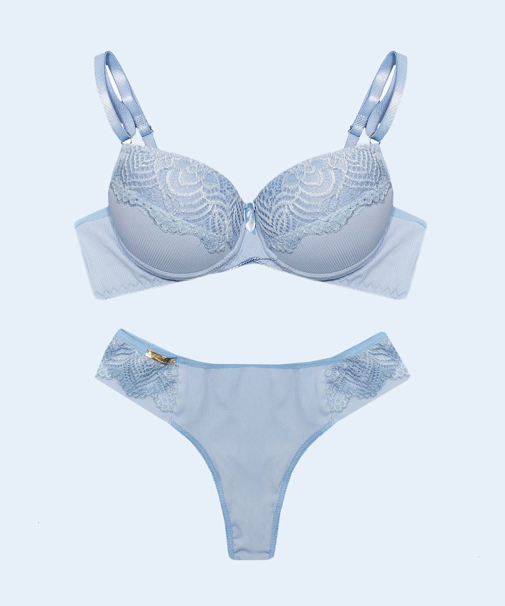 Conjunto Canelado com Renda Biquini Fio Duplo - FEMME FATALLE