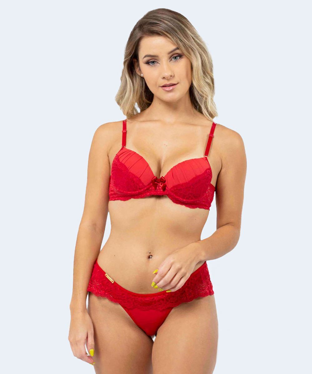 Conjunto de Microfibra com Renda Calcinha Tanga Fio Dental - FEMME FATALLE