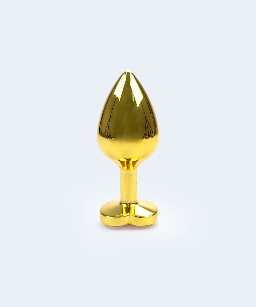 Plug Anal Dourado M com Pedra de Coração - SEXY IMPORT