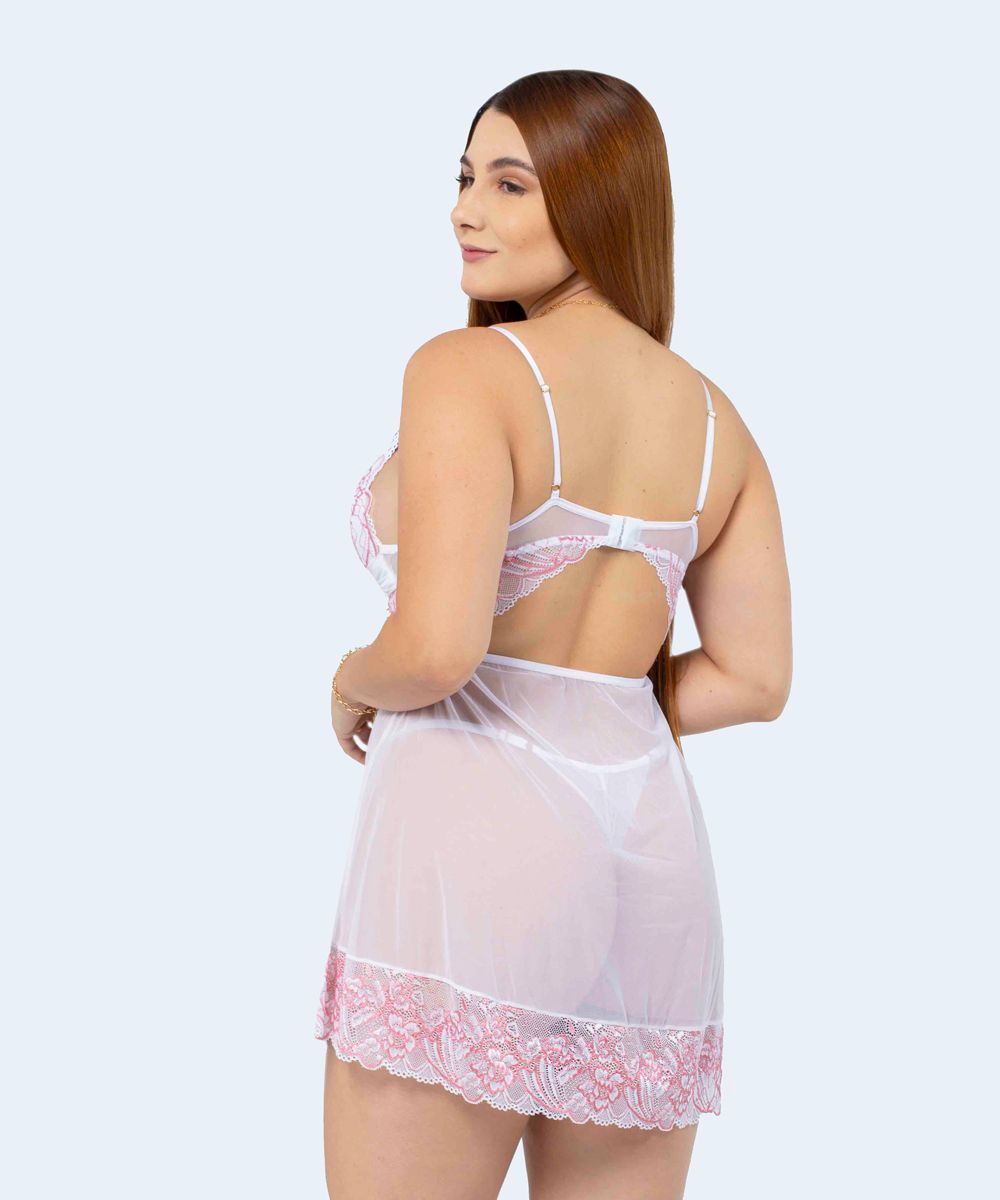 Camisola de Tule com Renda Bicolor - SANTA PASSION NOITE