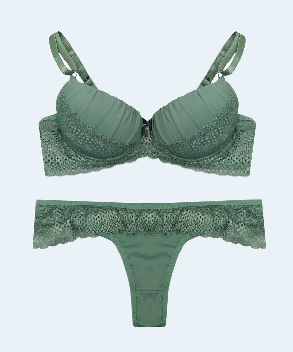 Conjunto de Microfibra com Renda Calcinha Tanga Fio Dental - FEMME FATALLE