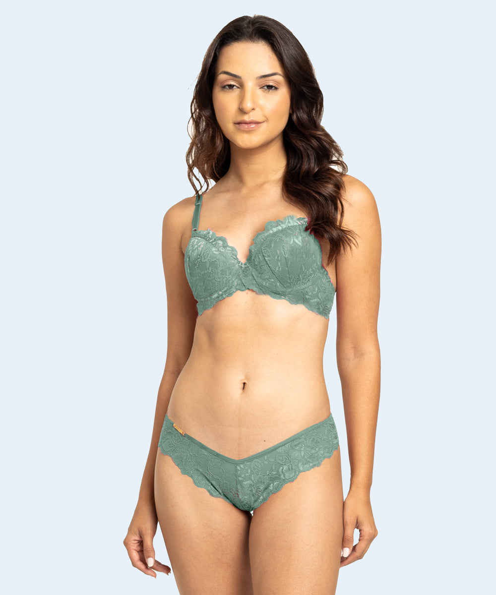 Conjunto de Renda com Cetim Calcinha Renda Fio Dental - FEMME FATALLE