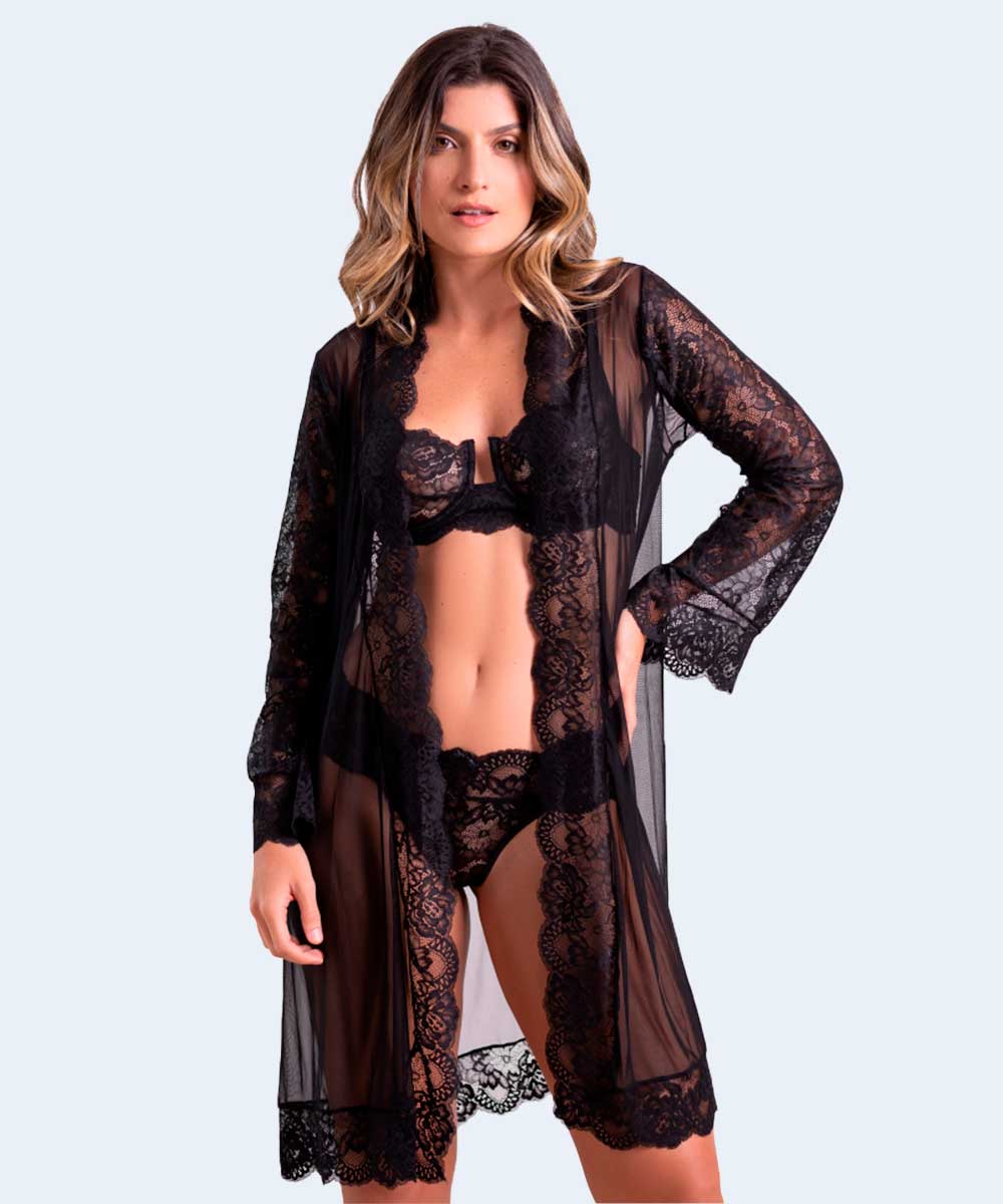 Robe Tule com Detalhes em Renda - SANTA PASSION NOITE