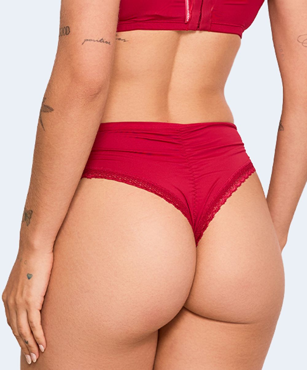 Calcinha Tanga Cavada Microfibra com Renda - NAYANE