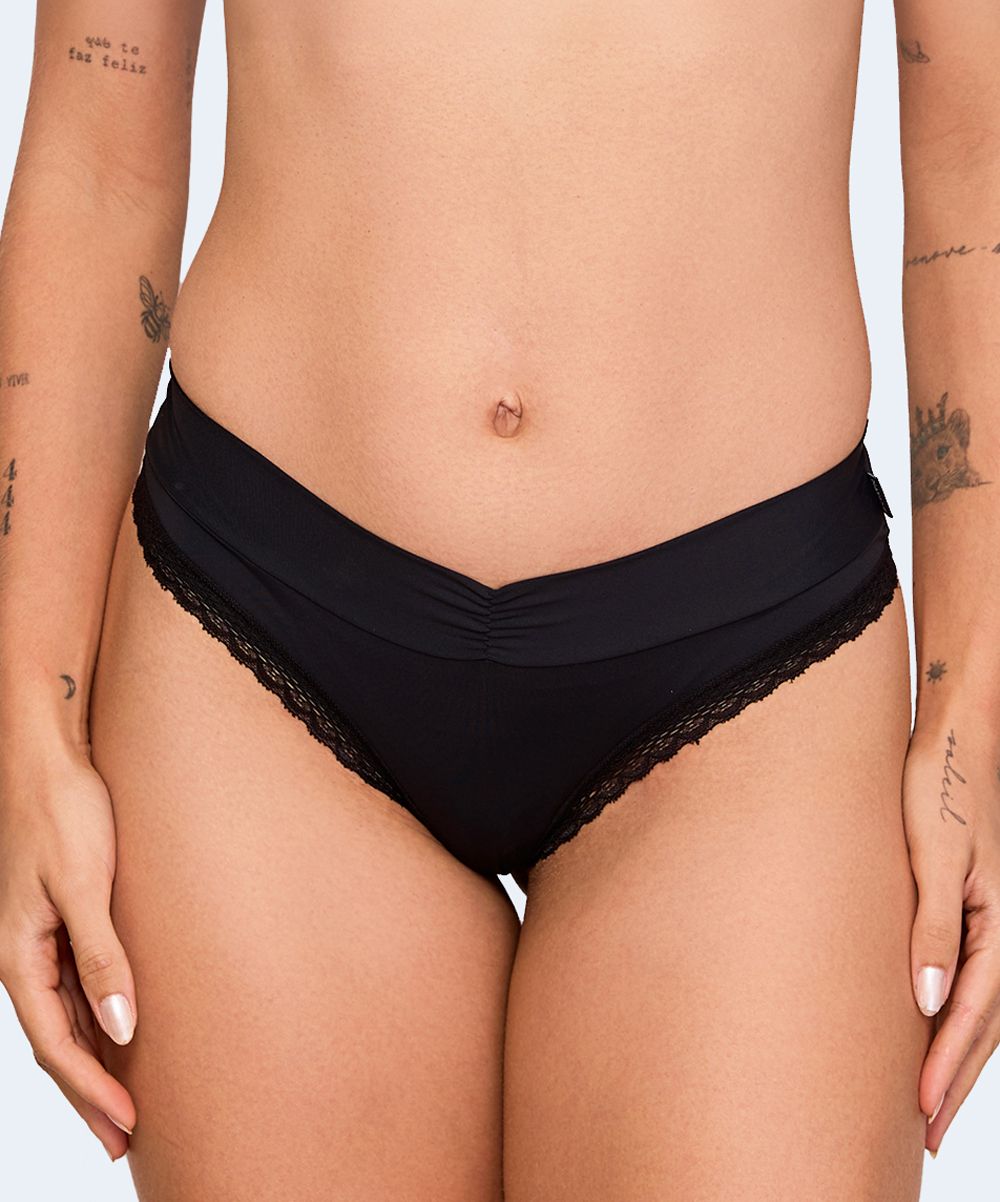Calcinha Tanga Cavada Microfibra com Renda - NAYANE