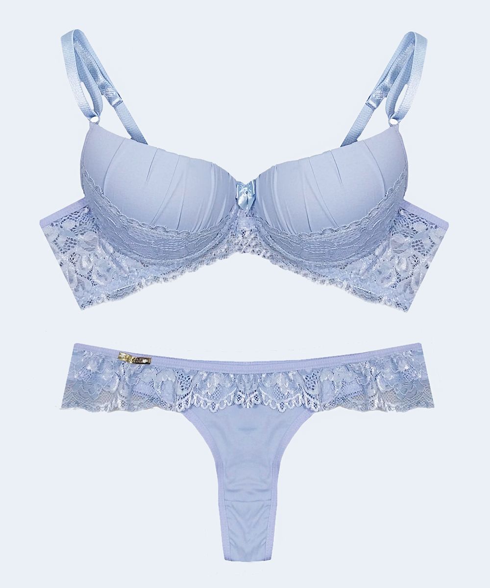 Conjunto de Microfibra com Renda Calcinha Tanga Fio Dental - FEMME FATALLE